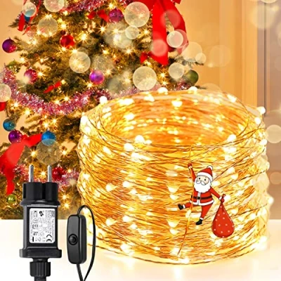 Abbildung von LE 10M LED Lichterkette aus Kupferdraht, 100 LEDs, Wasserdicht IP65, Strombetrieben mit Stecker, ideal für Weihnachtsdeko, Innen, Außen, Weihnachten Party usw. Warmweiß
