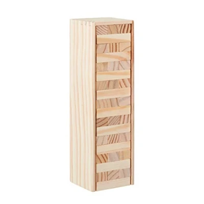 Abbildung von Relaxdays 10022792 Wackelturm Holz, 54 Bausteine zum Stapeln, lustiges Stapelspiel für Kinder &amp; Erwachsene, Holzspielzeug, natur, 27 x 8 7 cm