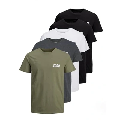 Abbildung von JACK &amp; JONES Herren JJECORP Logo Tee SS Crew Neck 5er Pack Kurzarm T Shirt, E, DustyOlive/2xBlack/DGM/Crockery, M