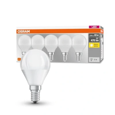 Abbildung von OSRAM LED Base Classic P, Sockel: E14, Nicht Dimmbar, Warmweiß, Ersetzt eine herkömmliche 40 Watt Lampe, Matt, 5 er Pack, Warmweiss