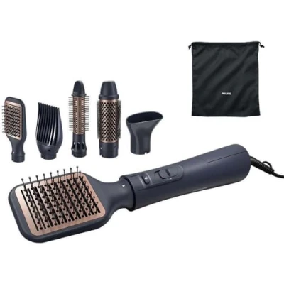 Abbildung von Philips AirStyler Serie 5000 Haarstyler mit 5 Styling Aufsätzen (Modell BHA530/00) Deep Blue