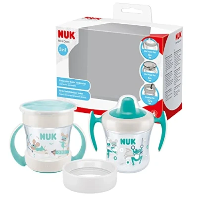 Abbildung von NUK Mini Cups 3 in 1 Trinklernbecherset Magic Cup und Trainer auslaufsicherer 360 Trinkrand ab 6 Monaten praktische Griffe BPA frei 160 ml 2 Stück