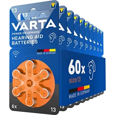 Abbildung von VARTA Hörgerätebatterien Typ 13 orange, Batterien 60 Stück Vorratspack, Power on Demand, wireless approved, Größe p für Hörgeräte &amp; Hörhilfen, Made in Germany