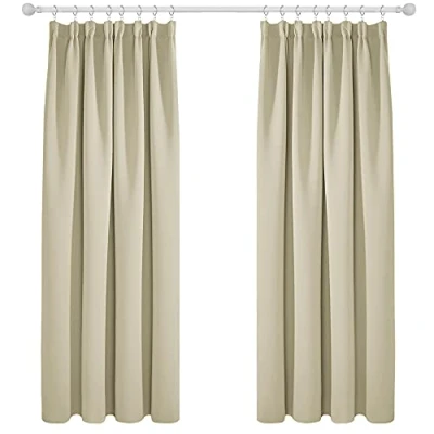 Abbildung von Deconovo Kräuselband Gardinen Wohnzimmer Vorhang Blickidcht Thermo gegen Kälte, 183x168cm(HöhexBreite), Beige, 2er Set