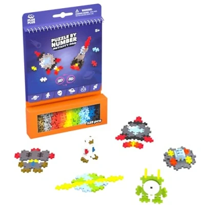 Abbildung von Plus 3989 Geniales Konstruktionsspielzeug, Activity Pad Weltall, Baustein Set für 2D und 3D Figuren, Kreativ Bausteine Kinder ab 5 Jahren, 125 Teile