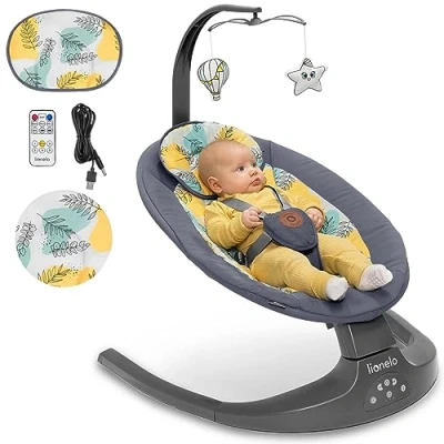 Abbildung von LIONELO Ralf 2in1 Babywippe und Liegestuhl, Fernbedienung, 12 Melodien, zwei Schaukelrichtungen, 5 Schaukelgeschwindigkeiten, Sperrung, Rückenlehnenverstellung, leiser Betrieb, Timer Grau