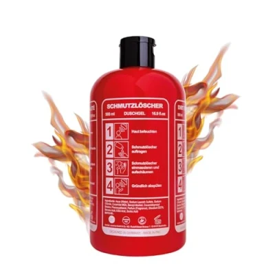 Abbildung von Accentra Duschgel SCHMUTZLÖSCHER in Flasche Feuerlöscher Optik, 500ml, Duft: Musk nachfüllbar, Rot