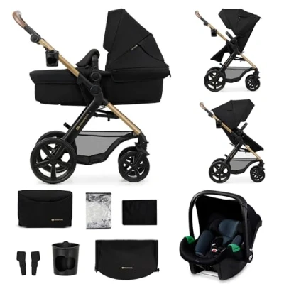 Abbildung von Kinderkraft MOOV2 Kinderwagen 3 in 1 Kinderwagenset bis 26 kg mit Kindersitz I SIZE 40 75 cm, Buggy Funktion, Liegeposition verstellbar, Große ausziehbare Verdeck, Eva Schaum Räder, Schwarz