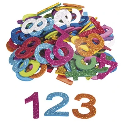 Abbildung von Rayher 30228000 Moosgummi Zahlen Glitter, 3 cm, 100 Stück, selbstklebend, Farben gemischt, Glitter Schaumstoff Sticker, Aufkleber 0 9, zum Dekorieren, Bunt