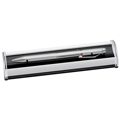 Abbildung von Wedo 256226 Vierfarb Kugelschreiber (mit Schiebemechanik und vier auswechselbaren DIN Kurz Minen im Etui) chrom/schwarz/rot/blau/grün, 1 Stück (1er Pack)