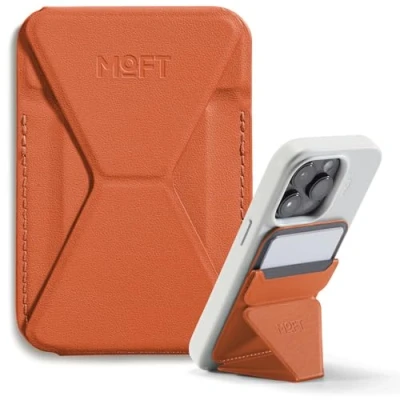 Abbildung von MOFT Magnetische Wallet Ständer für iPhone 16/15/14/13/12 Serie Kompatibel mit MagSafe, MOVAS Vegan Leder Magnetischer Handyständer 3 Betrachtungswinkeln, 2 Kartenhalter (Sunrise)