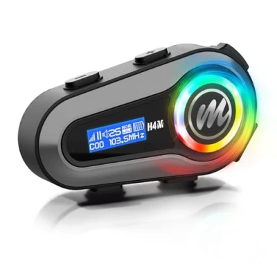 Abbildung von Moman Motorrad Helm Headset, H4M mit【LCD Bildschirm &amp; 6 EQ Modus】 Motorcycle Helmet Kopfhörer Motorradhelm 5.3 Chip für eine Person mit HiFi Stereo FM Radio AI Sprachassistent IPX6 Wasserdicht