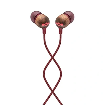 Abbildung von House of Marley Kopfhörer mit Kabel &#039;Smile Jamaica&#039; In Ear Mikrofon, 1 Knopf Steuerung &amp; Geräuschisolierung, inkl. 2 Gel Aufsätzen und verwicklungsfreies (Rot)