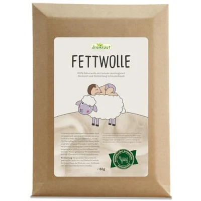 Abbildung von Fettwolle von dreikraut Babypflege mit extra viel Lanolin kontrolliert biologische Tierhaltung, Schurwolle aus Deutschland, Wanderwolle, Rohwolle