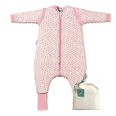 Abbildung von molis&amp;co. Baby Schlafsack mit Füßen, abnehmbare Ärmel und Socken. 2.5 TOG. Ideal für die Übergangszeit den Winter. 100% Baumwolle (Oeko TEX 100). (Misty Rose, 60 cm (6 Monate))