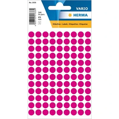 Abbildung von HERMA 1836 Punktaufkleber Klebepunkte pink rosa, 540 Stück, Ø 8 mm, 108 pro Bogen, selbstklebend, Markierungspunkte für Kalender Planer Basteln, matt, blanko Papier Farbpunkte Etiketten Aufkleber