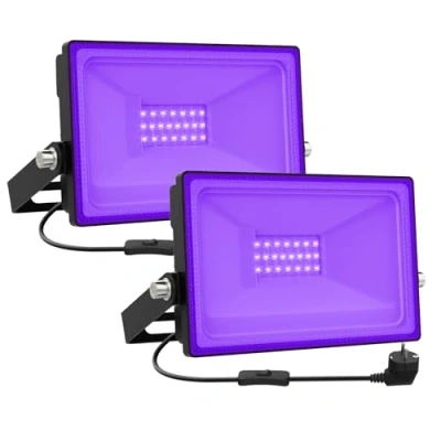 Abbildung von Onforu 2 er 20W LED Schwarzlicht Strahler, IP66 Wasserdicht Schwarzlichtlampe, UV Fluter mit Stecker, Fluoreszenz Scheinwerfer Bühnenbeleuchtung, Licht für Party Disco, Neonfarben, Aquarium
