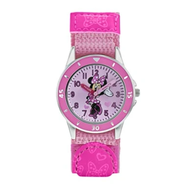 Abbildung von Minnie Mouse Mädchen Analog Quarz Uhr mit Stoff Armband MN5106
