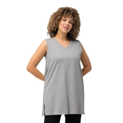 Abbildung von Ulla Popken Damen Basic v top T Shirts, Hellgrau Mélange, 50 52 EU