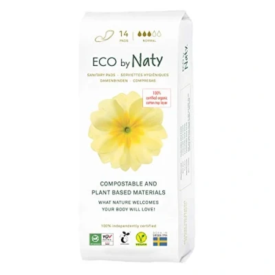 Abbildung von Eco by Naty Damenbinden Normal Pflanzliche und saugfähige Bio Hygienebinden ohne Flügel, Menstruationsprodukt aus Baumwolle, Besser für die weibliche Gesundheit (14 Stück)