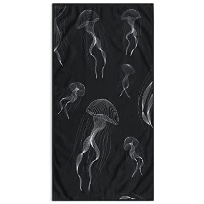 Abbildung von DecoKing Strandtuch groß 90x180 cm Baumwolle Frottee Velours Badetuch dunkelblau Jellyfish