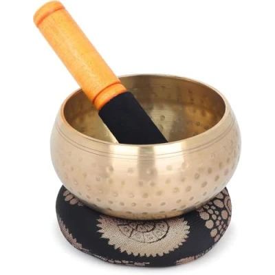 Abbildung von Tibetische Klangschale 11,4 cm großes Klangschalen Set mit Schlägel und Kissen, schöner Klang für Heilung, Yoga, Meditation Entspannung