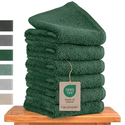 Abbildung von Hausfelder Premium Gästehandtücher Set mit Aufhängschlaufen 100% Baumwolle Oeko TEX Zertifiziert, Handtücher klein, weich, saugstark (Dunkelgrün, 6 kleine 50x30cm)