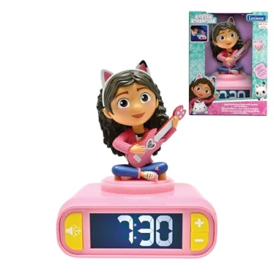 Abbildung von Lexibook, Gabby’s Dollhouse, Gabby Nachtlicht Wecker, Klänge und Melodien, Hintergrundbeleuchteter LCD Bildschirm, Leuchtend, Snooze, Rosa, RL800GDH