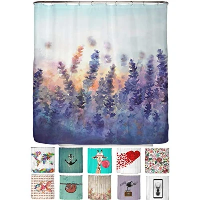 Abbildung von arteneur® Lavendel Anti Schimmel Duschvorhang 180x200 Recycelt mit Öko Tex Standard 100 Beschwerter Saum, Blickdicht, Wasserdicht, Waschbar, 12 Ringe &amp; E Book