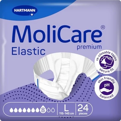 Abbildung von MoliCare Premium Elastic Slip: bei schwerer Inkontinenz für Frauen und Männer; 8 Tropfen, Gr. L, (115 145 cm Hüftumfang), 24 Stück