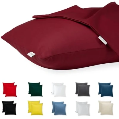 Abbildung von Kissenbezug 45x45 Baumwolle Premium Satin 2er Set Kissenhülle Deko für Kissen Sofa/Bett Stoff Superweicher Resistent Hypoallergen Anti Milben Kopfkissenbezug mit Verdecktem Zip Voll Waschbar