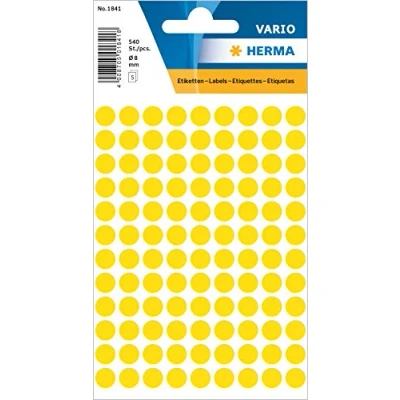 Abbildung von HERMA 1841 Punktaufkleber Klebepunkte gelb, 540 Stück, Ø 8 mm, 108 pro Bogen, selbstklebend, Markierungspunkte für Kalender Planer Basteln, matt, blanko Papier Farbpunkte Etiketten Aufkleber