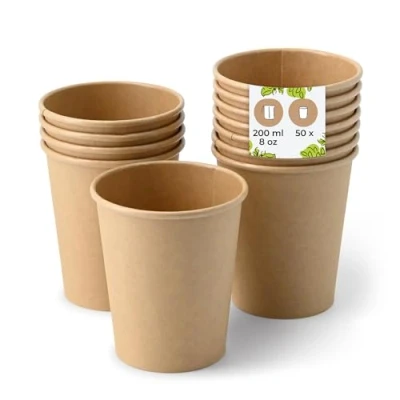 Abbildung von BIOZOYG 50 Stück Kaffeebecher Pappbecher 200ml / 8 oz Ø 80 mm braun Einwegbecher plastikfrei Becher aus nachhaltiger Forstwirtschaft Einweg