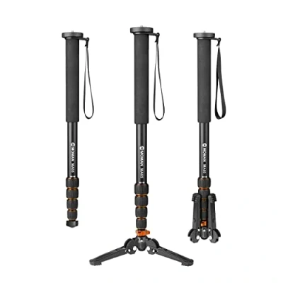 Abbildung von Einbeinstativ, Moman MA65 Kamera Stativ mit Füßen Aluminium Reisestativ DSLR Monopod Kompakter Tragbarer Fotografie Einbein Stative 5 Abschnitte bis zu 165cm Nutzlast 10kg, Schwarz Orange