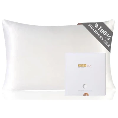 Abbildung von ZIMASILK Kissenbezug, 100% Mulberry Seide, 19 Momme für Haut und Haar, auf beiden Seiten, 1 Stück, weiß, Standard 50x75cm