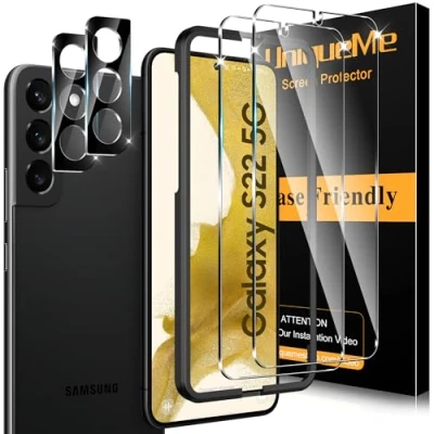 Abbildung von UniqueMe 5 Stück Schutzfolie für Samsung Galaxy S22 Panzer Schutz Glas, 3 Schutzglas und 2 Kameraschutz, 9H Härte Panzerfolie Folie Displayschutz, HD Klar