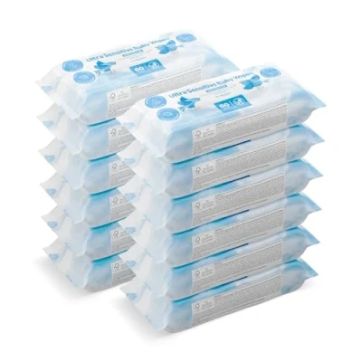 Abbildung von Amazon Marke: Mama Bear Ultra Sensitive Baby Feuchttücher, Unparfümiert, 720 Stück (12 packungen mit 60) 100% biologisch abbaubar