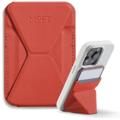 Abbildung von MOFT MagSafe Wallet Ständer für iPhone 16/15/14/13/12 Serie Kompatibel mit MagSafe, MOVAS Vegan Leder Magnetischer Handyständer 3 Betrachtungswinkeln, 2 Kartenhalter (Sunset)