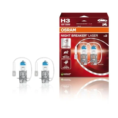 Abbildung von OSRAM NIGHT BREAKER LASER H3, +150% mehr Helligkeit, Halogen Scheinwerferlampe, 64151NL HCB, 12V PKW, Duo Box (2 Lampen)
