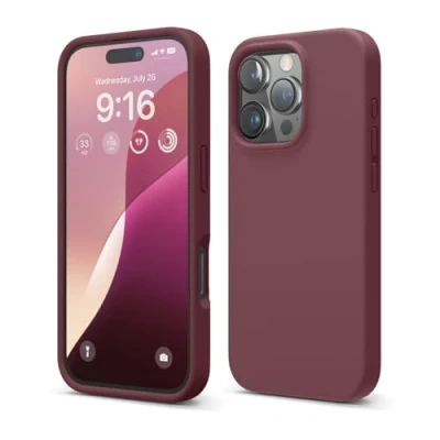 Abbildung von elago Premium Liquid Silikon Hülle Kompatibel mit iPhone 16 Pro Hülle, Ganzkörper Handyhülle, Stoßfest, Schlanke Kratzfester weicher Mikrofaser Innenfutter, 6.3 Zoll (Burgunderrot)