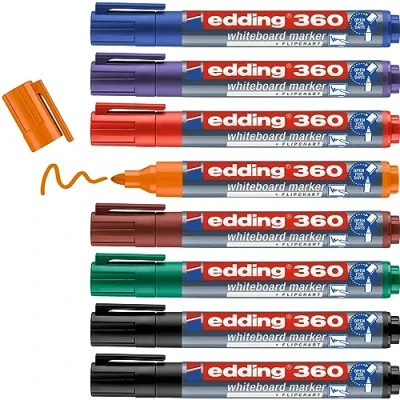 Abbildung von edding 360 Whiteboardmarker Set bunte Farben 8 Whiteboard Stifte Rundspitze 1,5 3 mm Boardmarker abwischbar für Whiteboard, Flipchart, Magnettafel, Memoboard Sketchnotes nachfüllbar