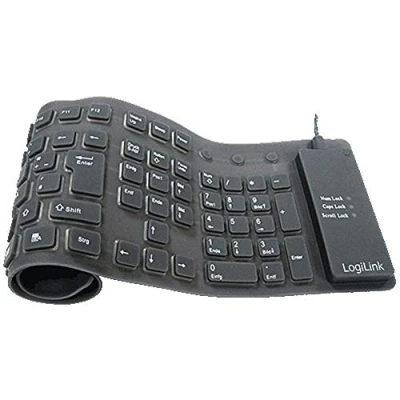 Abbildung von LogiLink ID0019A flexible &amp; wasserfeste Tastatur (QWERTZ) 109 Tasten, mit USB PS/2 Adapter, Farbe: Schwarz
