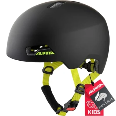 Abbildung von ALPINA HACKNEY Leichter, Bruchfester &amp; Optimal Klimatisierter Fahrradhelm Mit Nachrüstbarem LED Für Kinder, black neon yellow matt, 51 56 cm