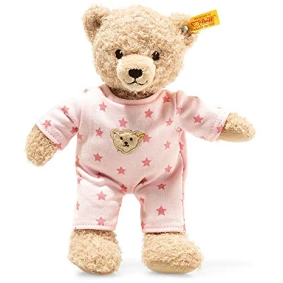 Abbildung von Steiff Teddy and Me Teddybär Mädchen Baby mit Schlafanzug 25 cm, Bär rosa Schlafanzug, Kuscheltier für Babys, weich &amp; waschbar