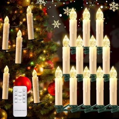 Abbildung von cimetech 12er Christbaumkerzen Kabellos LED Schwebende Kerzen Weihnachtsbaumbeleuchtung Weihnachtskerzen Warmweiß Flammenlose mit Fernbedienung Timer Weihnachtsbaum Lichterkette