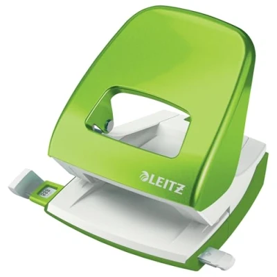 Abbildung von Leitz Büro Locher aus Metall, Für 30 Blatt, Anschlagschiene mit Formatvorgaben, Ergonomisches Design, grün, WOW Serie, 50081054