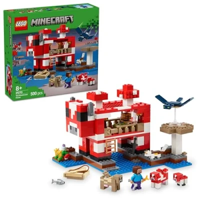 Abbildung von LEGO Minecraft Das Pilzkuh Haus, Bauspielzeug zum Videospiel, Modell im Pilzland mit Minifiguren, Steve und weitere Charaktere, Spielset für Jungen Mädchen ab 8 Jahren 21270