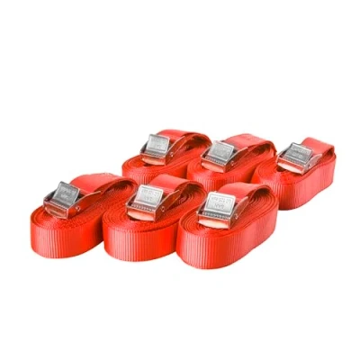 Abbildung von Sandax 6er Set Spanngurte mit Klemmschloss, Länge 4m, Breite 25mm, Farbe rot, Zurrgurte Klemmverschluss, belastbar bis 250kg, nach DIN EN 12195 2, Einteilige hochwertige Klemmschlossgurte