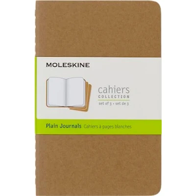 Abbildung von Moleskine Cahier Journal (3er Set Notizbücher mit blanko Seiten, Kartoneinband und Baumwollstickerei, Pocket 9 x 14 cm, 64 Seiten), Packpapier Braun