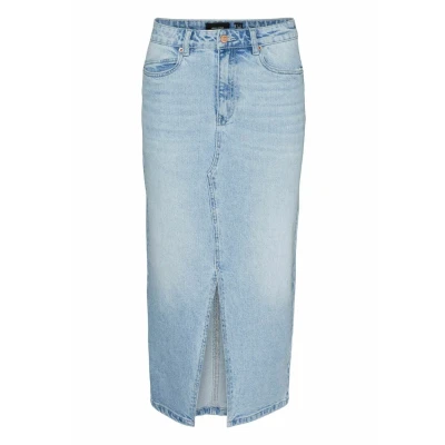 Abbildung von Vero Moda VERI HR CALF GA Bleistiftrock, Damen, Größe: XS, Light blue denim